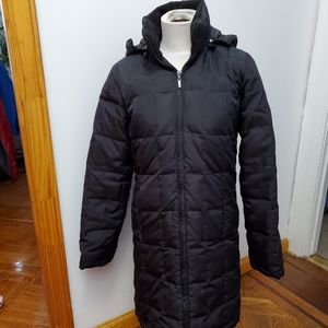 Long hooded black coat puffer